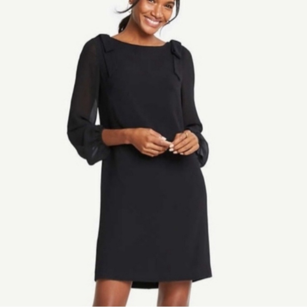 Ann Taylor Bow Detail on Shoulder Dress Size 0P Black